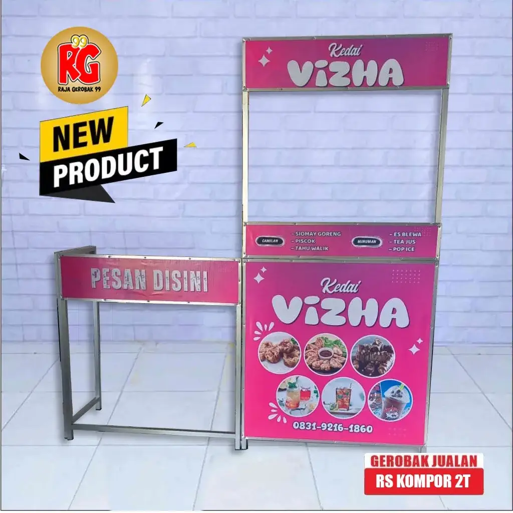 Booth portable gerobak rombong lipat murah meja jualan type meja kompor 2Tungku raja gerobak 99 gresik surabaya (RSK 2T)