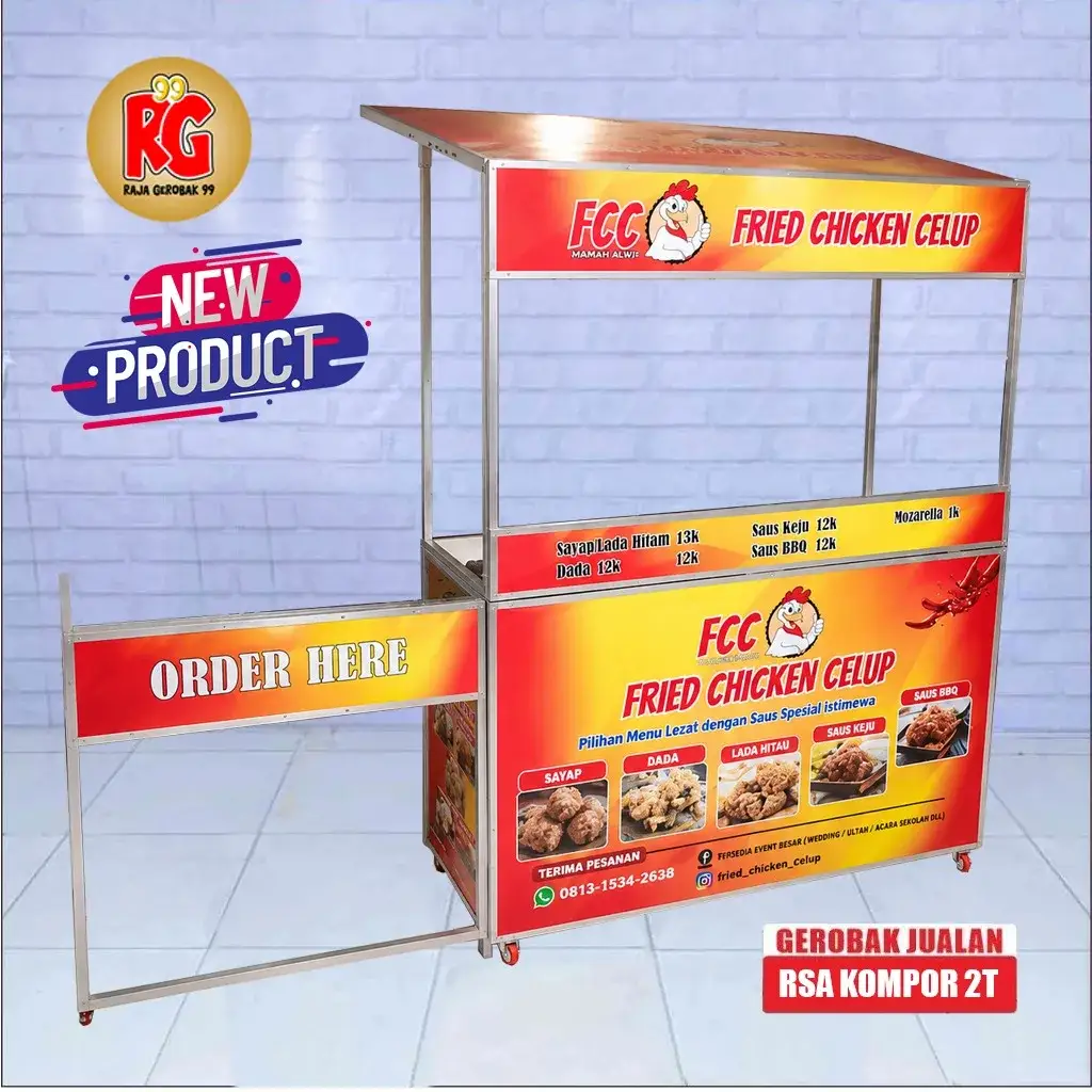 Booth Portable Meja Lipat Jualan Model Rst ATAP Meja Kompor 2Tungku Raja Gerobak 99 Gresik Surabaya (RSAK 2T)