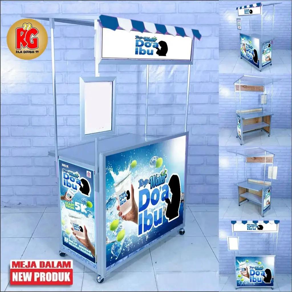 Booth portable gerobak lipat meja dalam atap display jualan bisa dilipat raja gerobak 99 gresik surabaya (MDA)