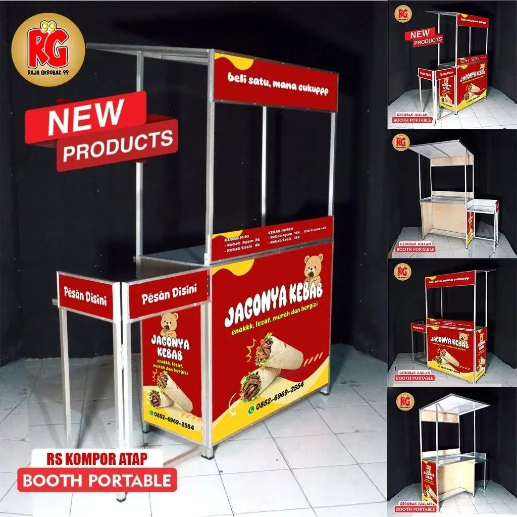 Booth Portable Meja Lipat Jualan Model Rst ATAP Meja Kompor 1Tungku Raja Gerobak 99 Gresik Surabaya (RSAK 1T)